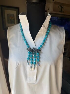 Turquoise Dragonfly Pendant Necklace - Women’s Statement Jewelry